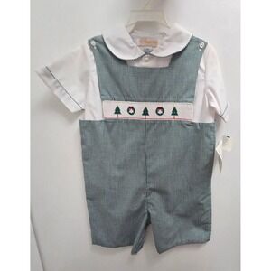 Amavini Boys Christmas Tree Gingham Jon Jon Romper Overalls Size 4T Holiday